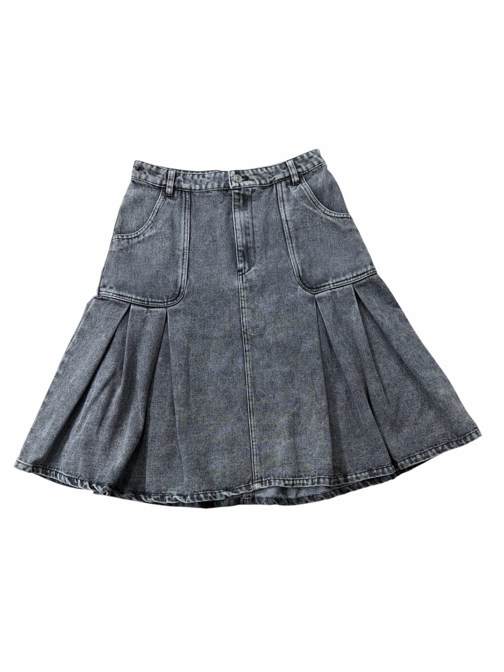 Front Row Black Acid-Washed Pleated Denim Skirt